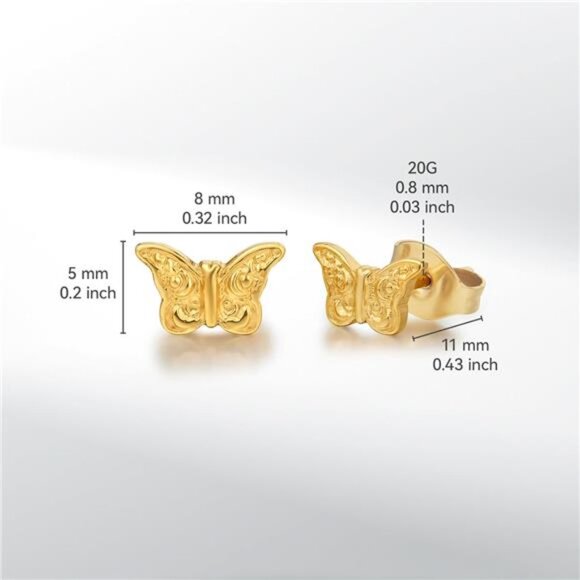 Titanium Butterfly Stud Earrings Hypoallergenic Pure Implant Grade for Sensitive - Picture 3 of 7